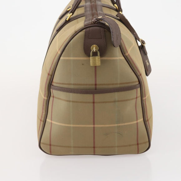 Burberrys Nova Check Boston Bag Canvas Beige Gold Auth 182091