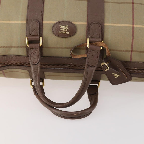 Burberrys Nova Check Boston Bag Canvas Beige Gold Auth 182091