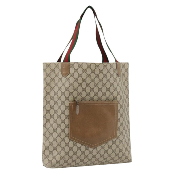 GUCCI GG Supreme Web Sherry Line Tote Bag PVC Beige Red Green Auth 182092