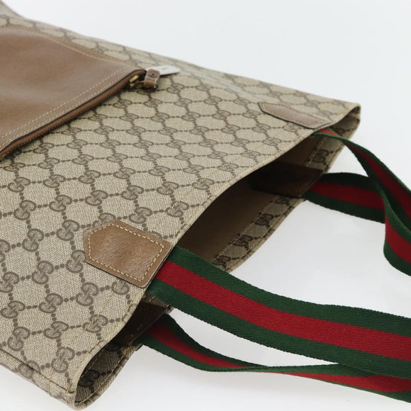 GUCCI GG Supreme Web Sherry Line Tote Bag PVC Beige Red Green Auth 182092