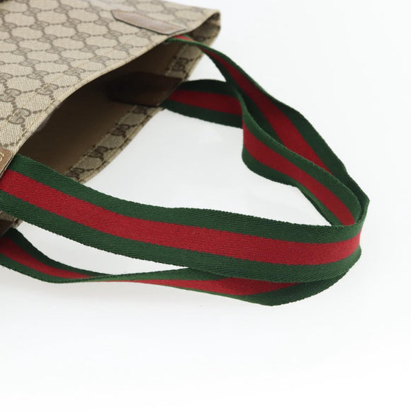 GUCCI GG Supreme Web Sherry Line Tote Bag PVC Beige Red Green Auth 182092