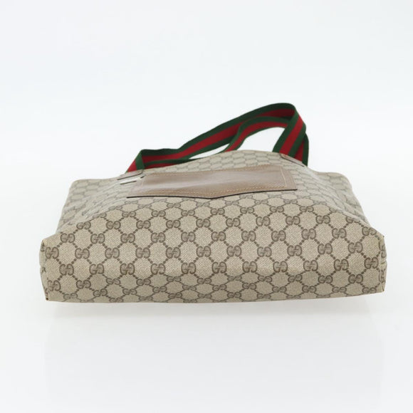 GUCCI GG Supreme Web Sherry Line Tote Bag PVC Beige Red Green Auth 182092