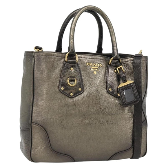 PRADA Tote Bag Leder 2way Gold Auth 182095