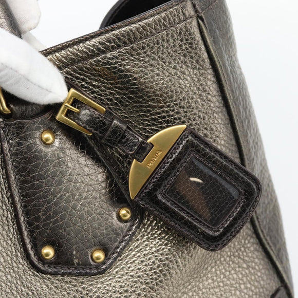 PRADA Tote Bag Leder 2way Gold Auth 182095