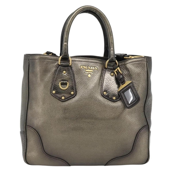 PRADA Tote Bag Leder 2way Gold Auth 182095