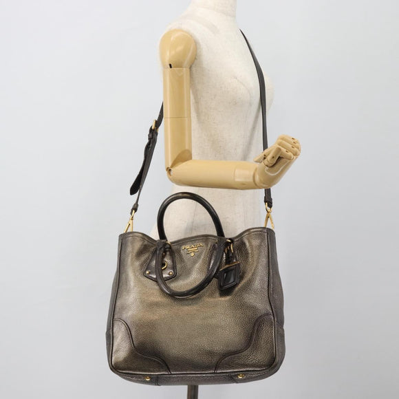 PRADA Tote Bag Leder 2way Gold Auth 182095