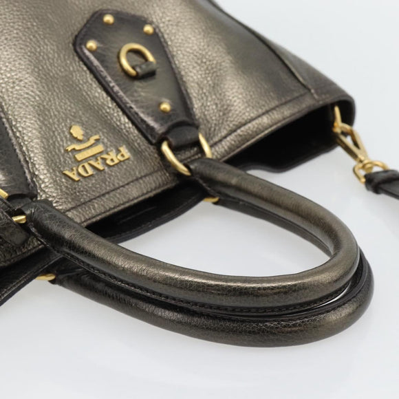 PRADA Tote Bag Leder 2way Gold Auth 182095