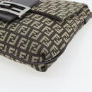 FENDI Zucchino Canvas Mamma Baguette Shoulder Bag Dark Brown Silver Auth 182097A-9