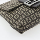 FENDI Zucchino Canvas Mamma Baguette Shoulder Bag Dark Brown Silver Auth 182097A-14