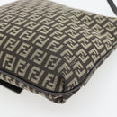 FENDI Zucchino Canvas Mamma Baguette Shoulder Bag Dark Brown Silver Auth 182097A-15