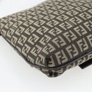 FENDI Zucchino Canvas Mamma Baguette Shoulder Bag Dark Brown Silver Auth 182097A-16