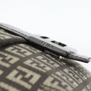 FENDI Zucchino Canvas Mamma Baguette Shoulder Bag Dark Brown Silver Auth 182097A-10