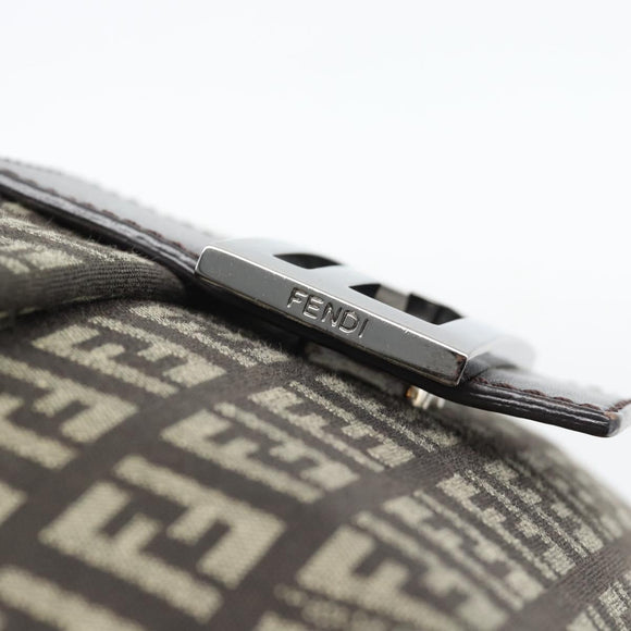 FENDI Zucchino Canvas Mamma Baguette Shoulder Bag Dark Brown Silver Auth 182097A
