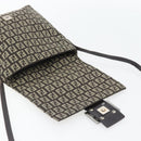 FENDI Zucchino Canvas Mamma Baguette Shoulder Bag Dark Brown Silver Auth 182097A-17
