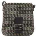 FENDI Zucchino Canvas Mamma Baguette Shoulder Bag Dark Brown Silver Auth 182097A-13