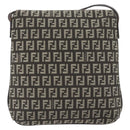 FENDI Zucchino Canvas Mamma Baguette Shoulder Bag Dark Brown Silver Auth 182097A-2