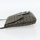 FENDI Zucchino Canvas Mamma Baguette Shoulder Bag Dark Brown Silver Auth 182097A-3