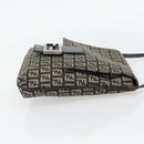 FENDI Zucchino Canvas Mamma Baguette Shoulder Bag Dark Brown Silver Auth 182097A-4