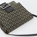 FENDI Zucchino Canvas Mamma Baguette Shoulder Bag Dark Brown Silver Auth 182097A-6