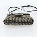 FENDI Zucchino Canvas Mamma Baguette Shoulder Bag Dark Brown Silver Auth 182097A-5