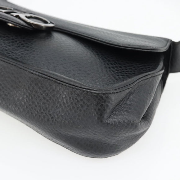 Salvatore Ferragamo Gancini Shoulder Bag Leather Black Silver Auth 182102A