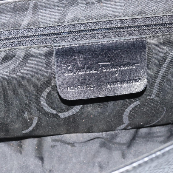 Salvatore Ferragamo Gancini Shoulder Bag Leather Black Silver Auth 182102A