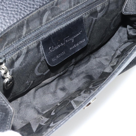 Salvatore Ferragamo Gancini Shoulder Bag Leather Black Silver Auth 182102A