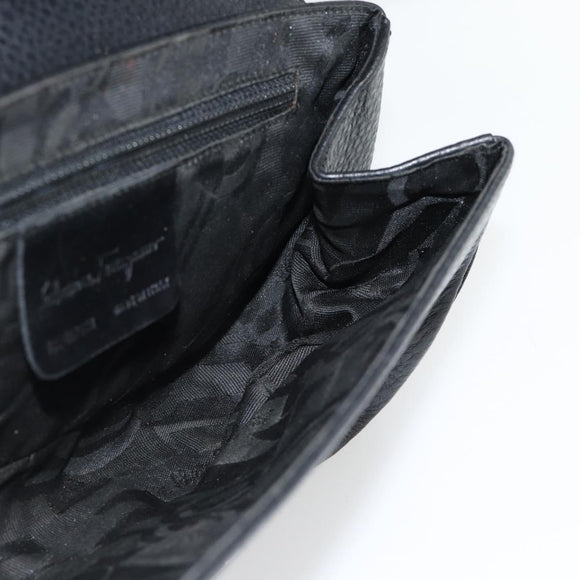 Salvatore Ferragamo Gancini Shoulder Bag Leather Black Silver Auth 182102A
