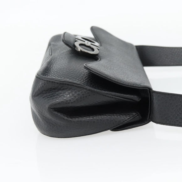 Salvatore Ferragamo Gancini Shoulder Bag Leather Black Silver Auth 182102A