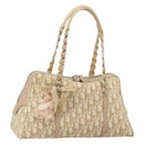 Christian Dior Trotter Canvas Romantic Hand Bag PVC Beige Silver Auth 182103-1