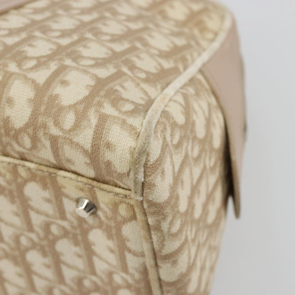 Christian Dior Trotter Canvas Romantic Hand Bag PVC Beige Silver Auth 182103