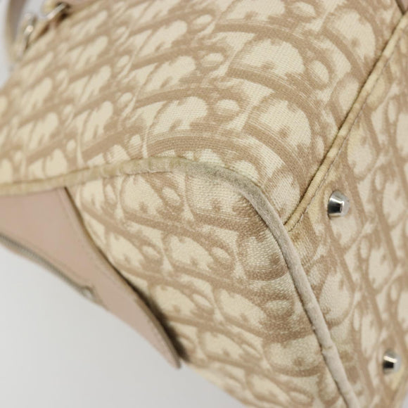 Christian Dior Trotter Canvas Romantic Hand Bag PVC Beige Silver Auth 182103