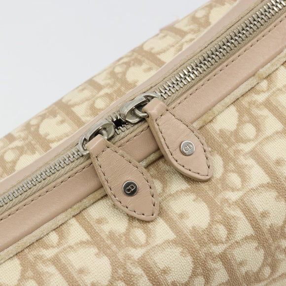 Christian Dior Trotter Canvas Romantic Hand Bag PVC Beige Silver Auth 182103