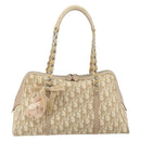 Christian Dior Trotter Canvas Romantic Hand Bag PVC Beige Silver Auth 182103-13