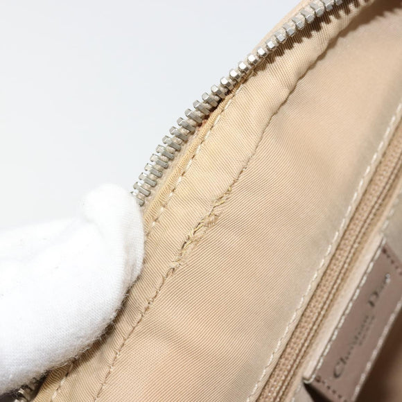 Christian Dior Trotter Canvas Romantic Hand Bag PVC Beige Silver Auth 182103