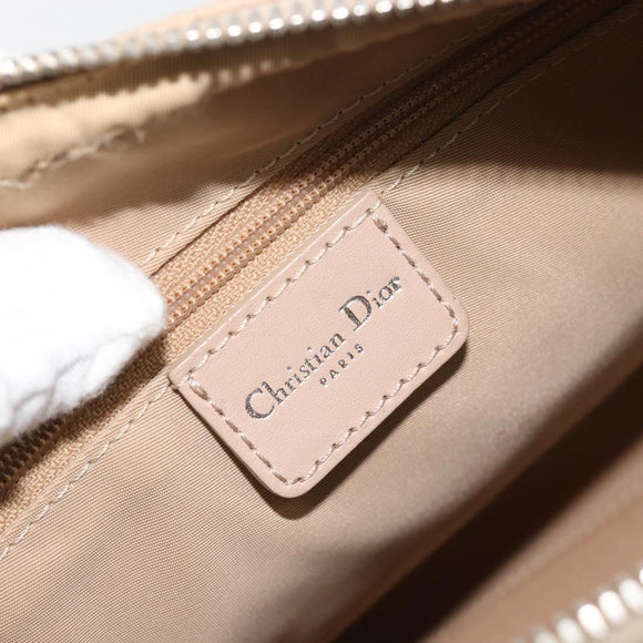 Christian Dior Trotter Canvas Romantic Hand Bag PVC Beige Silver Auth 182103