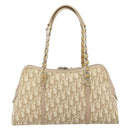 Christian Dior Trotter Canvas Romantic Hand Bag PVC Beige Silver Auth 182103-2
