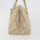 Christian Dior Trotter Canvas Romantic Hand Bag PVC Beige Silver Auth 182103-3