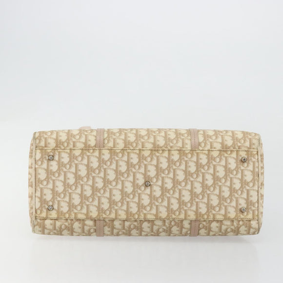 Christian Dior Trotter Canvas Romantic Hand Bag PVC Beige Silver Auth 182103