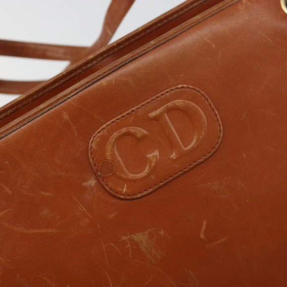 Christian Dior Shoulder Bag Leather Brown Gold Auth 182105