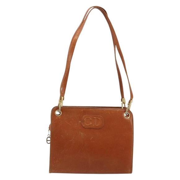 Christian Dior Shoulder Bag Leather Brown Gold Auth 182105