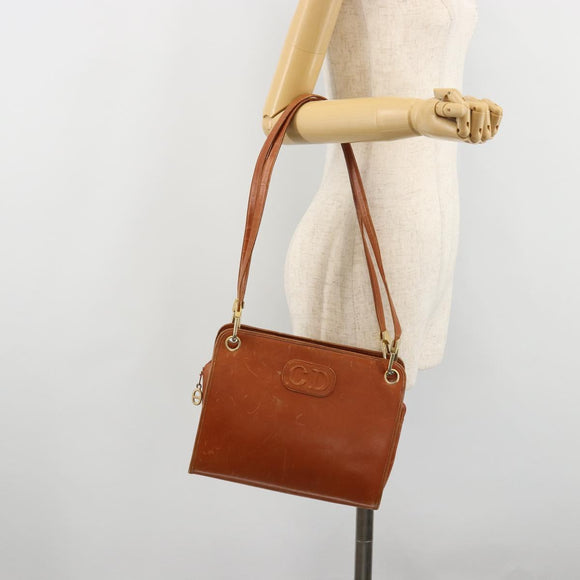 Christian Dior Shoulder Bag Leather Brown Gold Auth 182105