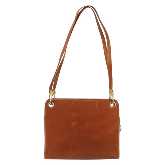 Christian Dior Shoulder Bag Leather Brown Gold Auth 182105