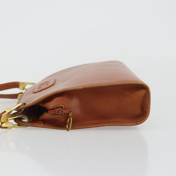 Christian Dior Shoulder Bag Leather Brown Gold Auth 182105