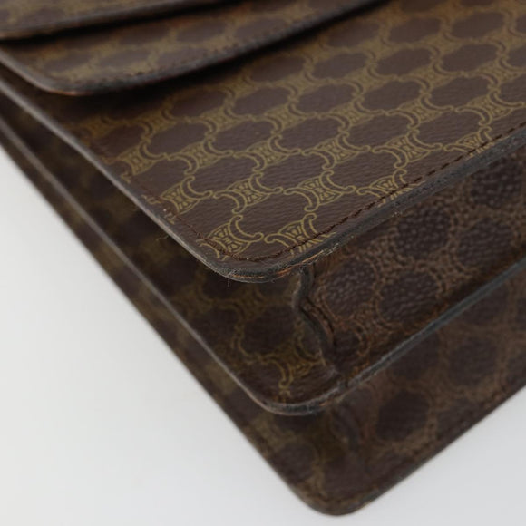 CELINE Macadam Canvas Hand Bag PVC Leather Brown Gold Auth 182108