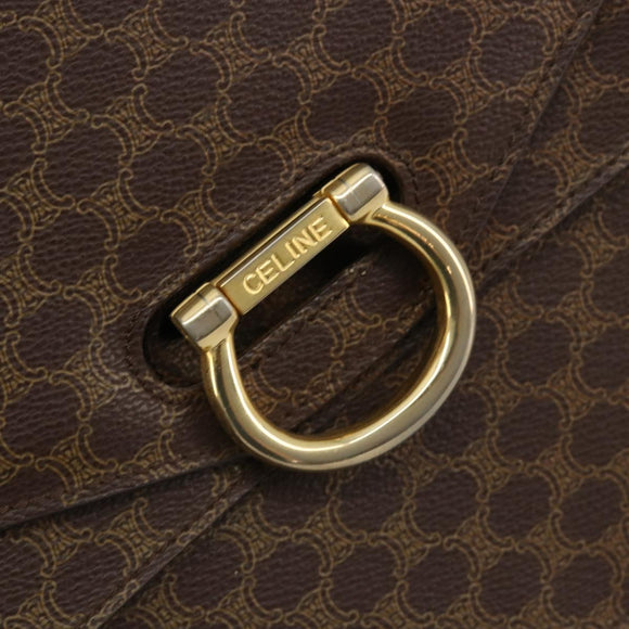 CELINE Macadam Canvas Hand Bag PVC Leather Brown Gold Auth 182108