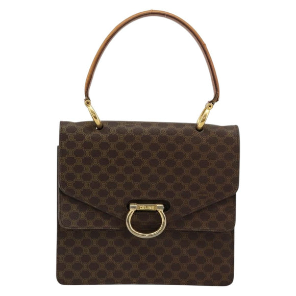 CELINE Macadam Canvas Hand Bag PVC Leather Brown Gold Auth 182108