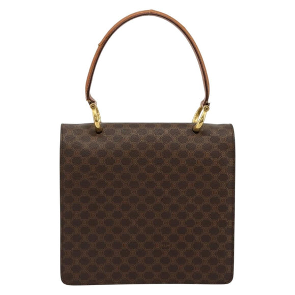 CELINE Macadam Canvas Hand Bag PVC Leather Brown Gold Auth 182108