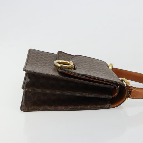 CELINE Macadam Canvas Hand Bag PVC Leather Brown Gold Auth 182108