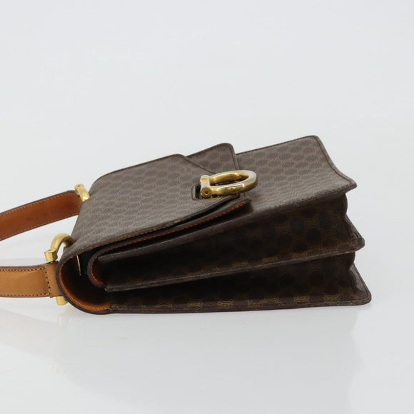 CELINE Macadam Canvas Hand Bag PVC Leather Brown Gold Auth 182108